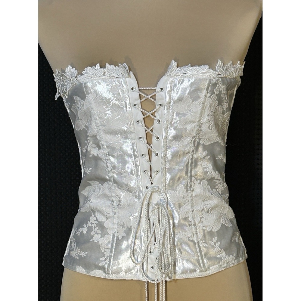 Vintage Empire Intimates White Satin Floral Lace Corset Bustier BOUDOIR 38